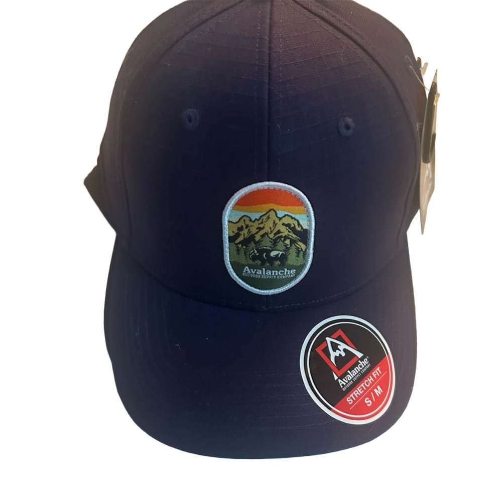 Avalanche Navy Hat with Sunset Mountain Patch S/M Stretch Fit